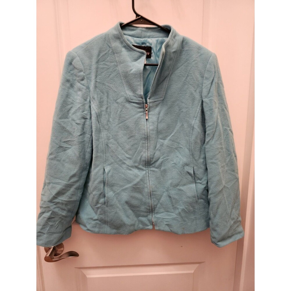 Requirements Vintage Blazer Teal Wool Blend Jacket Zipper Women's Size 12